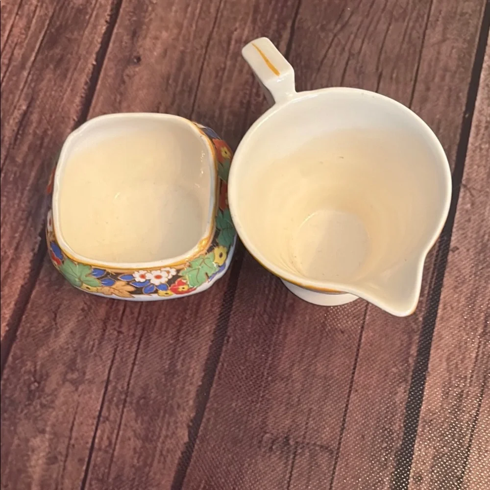Vintage Art Deco Floral Cream and Sugar Set